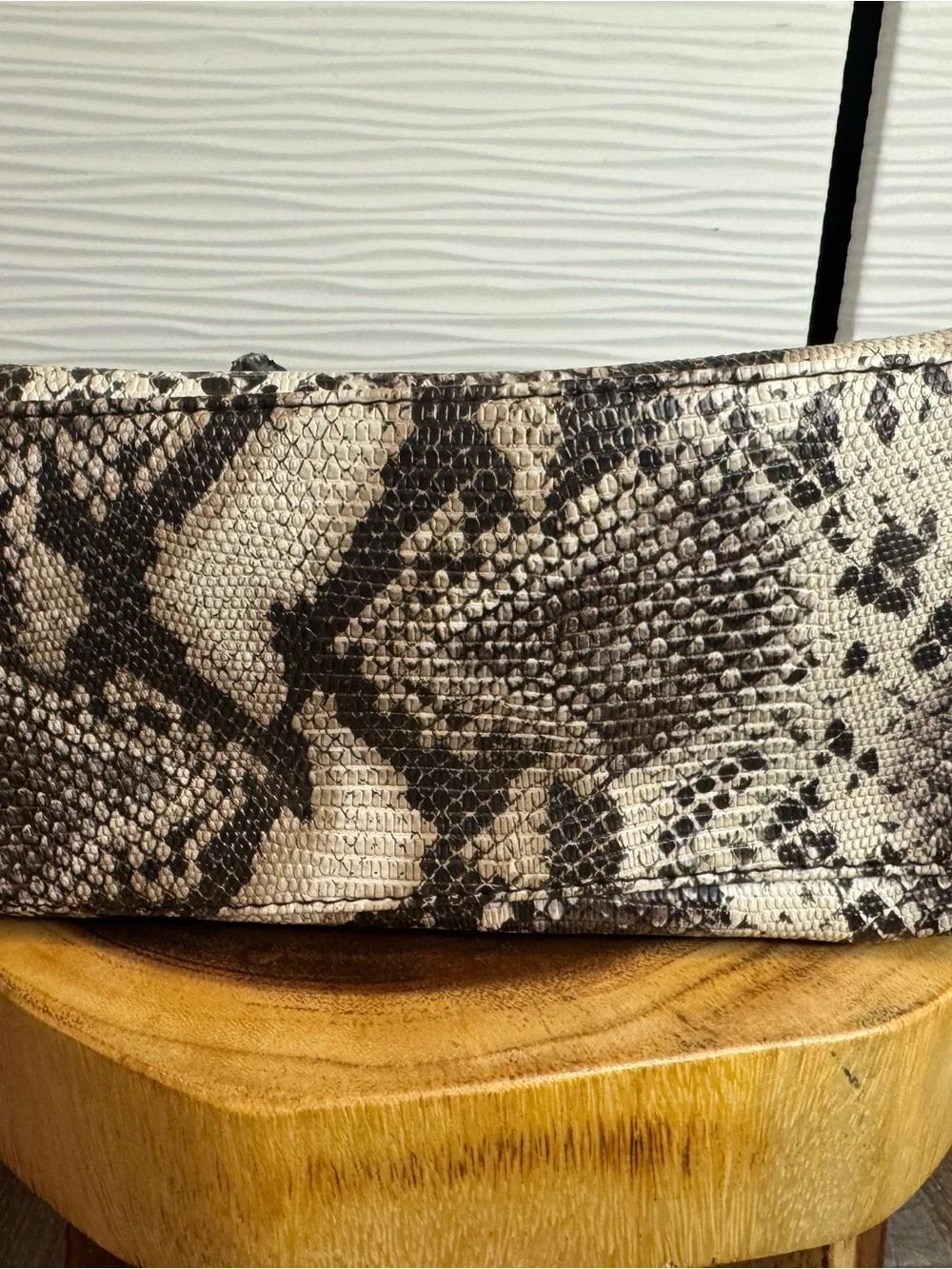 London Fog Black and Beige Python-Print Dome Satchel